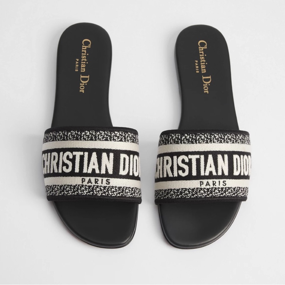 Authentic Dior Black and Off-White Slide Sandals